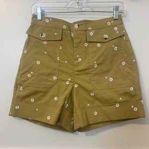 J. Crew Tan Khaki Embroidered Daisy Cuffed Hem Shorts